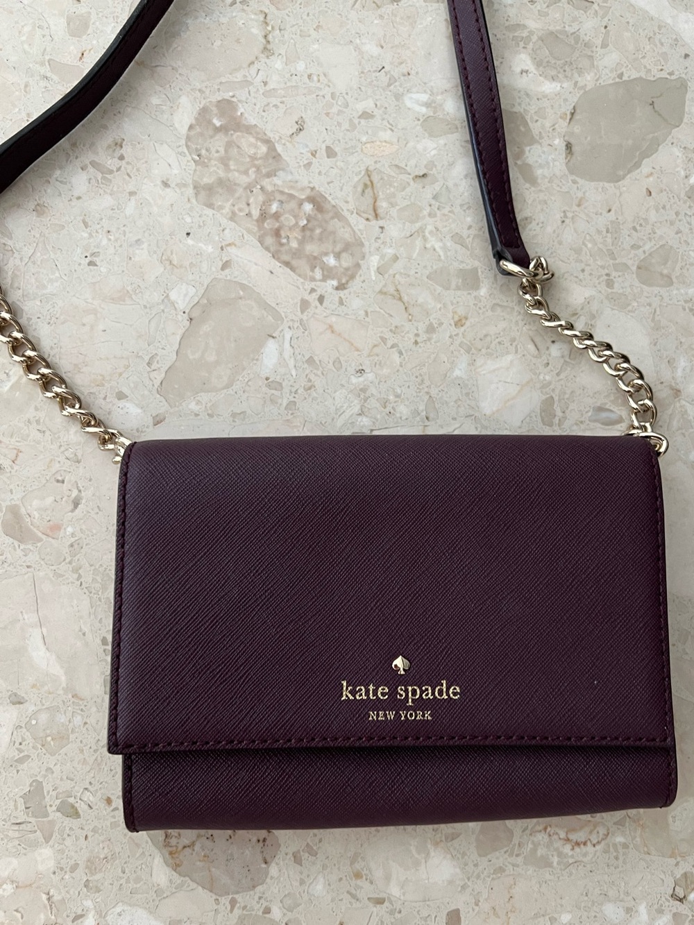 kate spade Plum Saffiano Crossbody with Gold Chain Strap